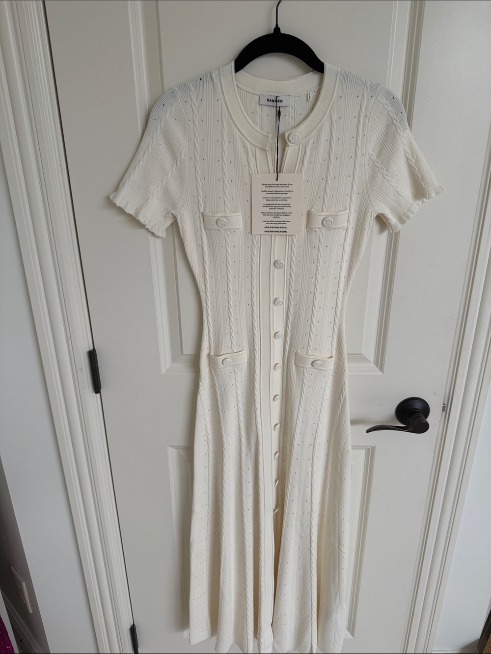Sandro Ivory Short-Sleeve Button-Front Midi Dress